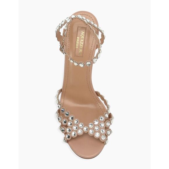 Aquazzura Tequila Crystal-Embellished Leather Sandals in Powder Pink EU40 $1525 - Picture 5 of 15